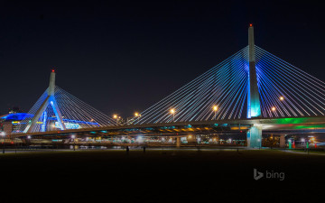 Картинка leonard+p +zakim+bunker+hill+memorial+bridge +boston города -+мосты огни ночь