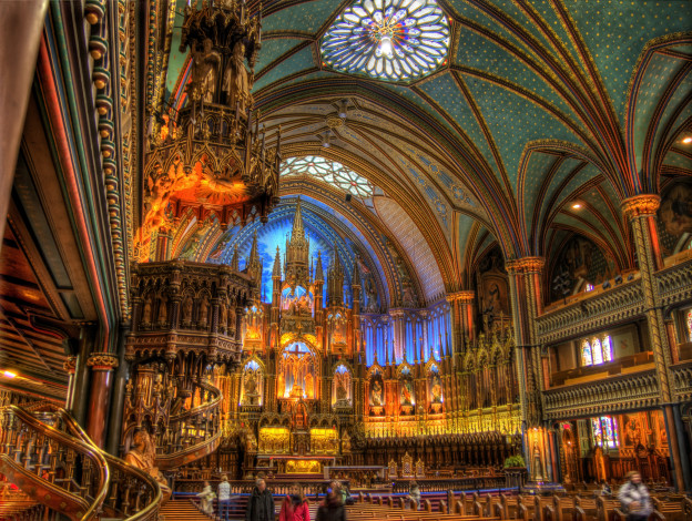 Обои картинки фото notre-dame basilica in montreal, интерьер, убранство,  роспись храма, роспись, храм
