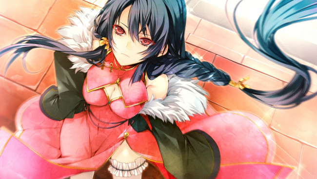 Обои картинки фото negai no kakera to hakugin no agreement, аниме, art, девушка, reirin, yan, взгляд, декольте, улица, ветер