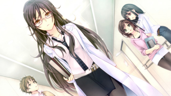 Обои картинки фото negai no kakera to hakugin no agreement, аниме, art, manyako, девушки, парень, взгляд, удивление, походка