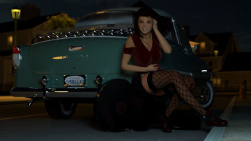 Картинка автомобили 3d+car&girl фон взгляд девушка улыбка автомобиль