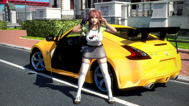 Обои картинки фото автомобили, 3d car&girl, фон, автомобиль, взгляд, девушка