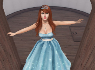 Картинка 3д+графика люди+ people девушка взгляд фон рыжая