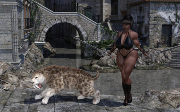 Картинка 3д+графика фантазия+ fantasy взгляд фон оружие девушка