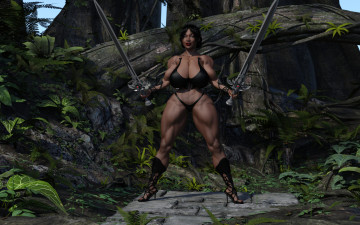 обоя 3д графика, фантазия , fantasy, взгляд, фон, девушка, оружие