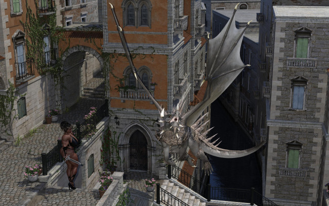 Обои картинки фото 3д графика, фантазия , fantasy, девушка, оружие, фон, взгляд