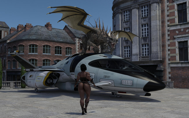 Обои картинки фото 3д графика, фантазия , fantasy, фон, оружие, взгляд, девушка