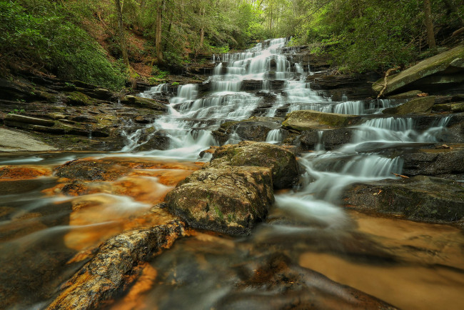 Обои картинки фото природа, водопады, водопад, лес, река