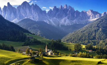 Картинка церковь+санта+маддалена +доломиты города -+католические+соборы +костелы +аббатства долина скалы горы