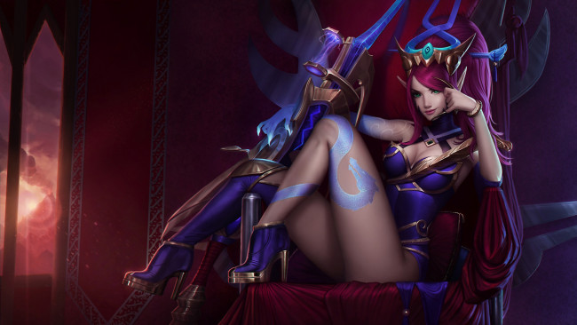 Обои картинки фото фэнтези, эльфы, красота, ноги, трон, девушка, уши, каблуки, взгляд, elf