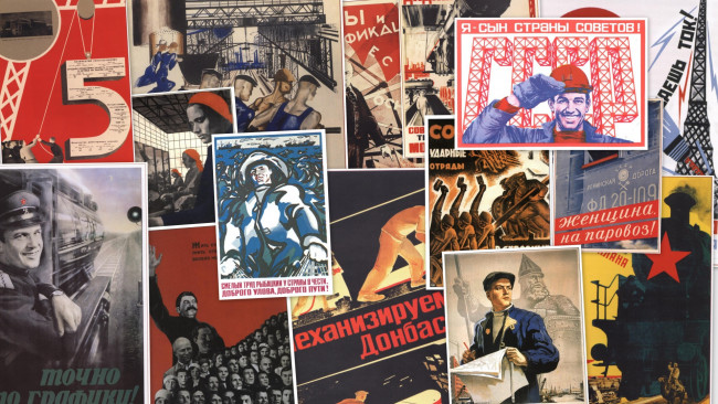 Обои картинки фото разное, ретро,  винтаж, труд, плакаты, история, коллаж, ссср