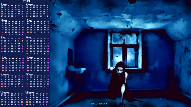 Обои картинки фото календари, фэнтези, окно, девушка, комната