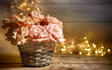 обоя цветы, эустома, фон, букет, корзинка