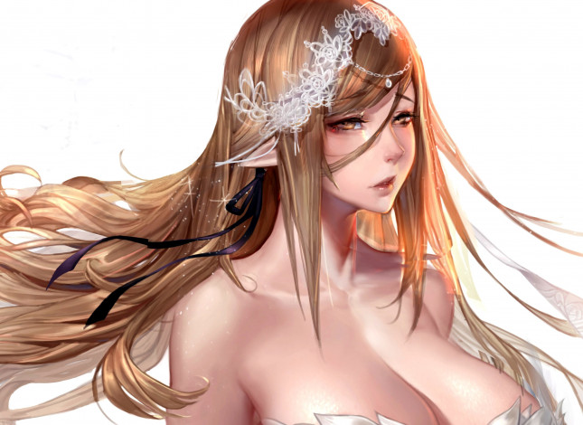 Обои картинки фото аниме, животные,  существа, девушка, эльф, украшения