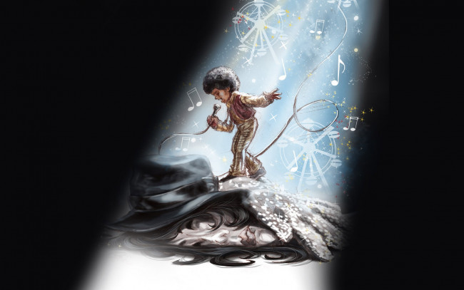 Обои картинки фото рисованное, дети, майкл, джексон, ребенок, одежда, микрофон, луч