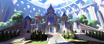 Картинка фэнтези иные+миры +иные+времена дворец деревья лестницы человек