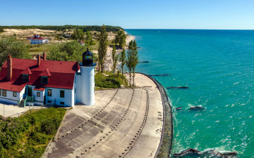 Картинка point+betsie+lighthouse michigan usa природа маяки point betsie lighthouse