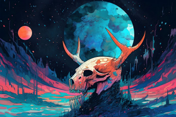 Картинка фэнтези нежить череп оленя