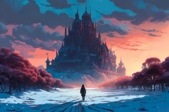 Картинка фэнтези замки зима снег
