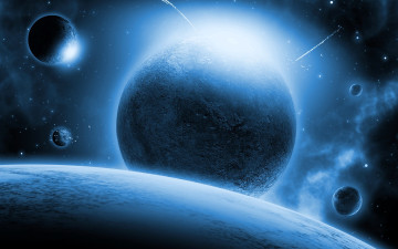 Картинка космос арт планеты спутники поверхность звезды