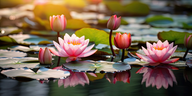 Обои картинки фото 3д графика, цветы , flowers, лилии, водяные