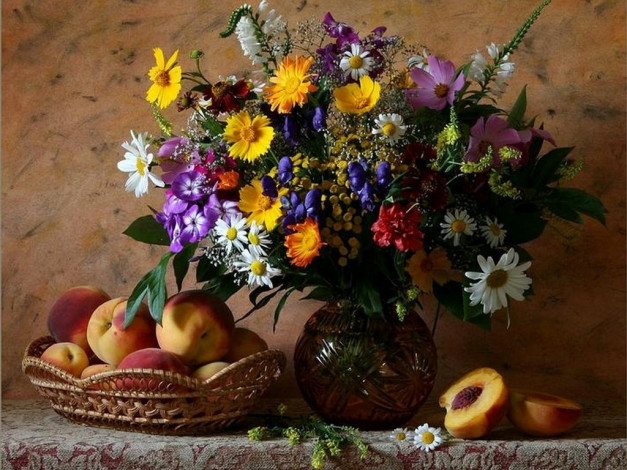 Обои картинки фото натюрморт, персиками, еда