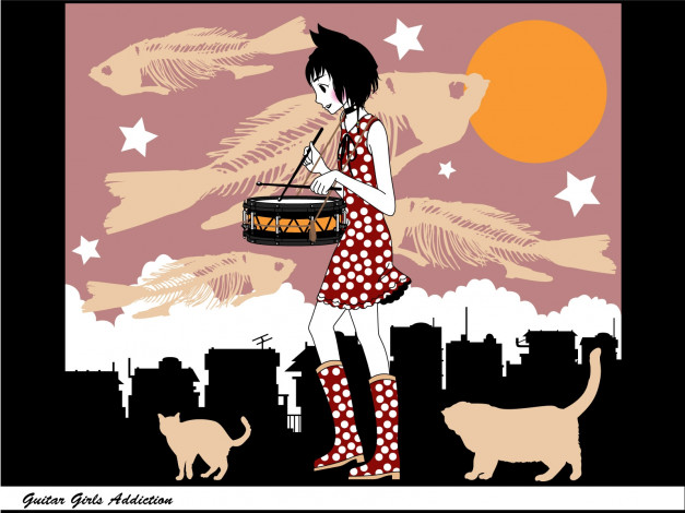 Обои картинки фото аниме, guitar, girls, addiction