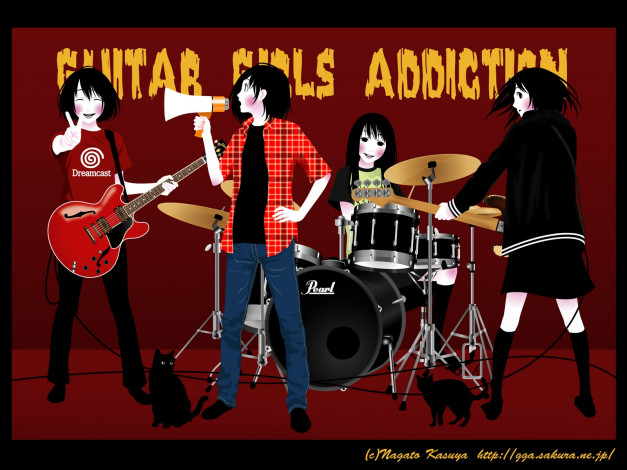 Обои картинки фото аниме, guitar, girls, addiction