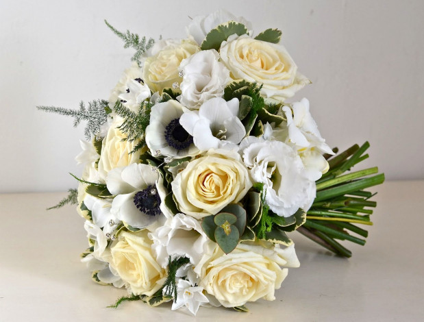 Обои картинки фото цветы, букеты, композиции, розы, эустома, анемоны