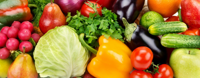 Обои картинки фото еда, фрукты и овощи вместе, огурцы, помидоры, капуста, овощи, фрукты, паприка, груши, редиска, петрушка, баклажаны