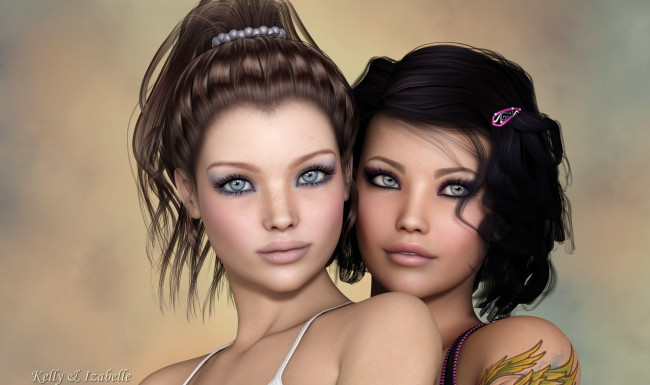 Обои картинки фото 3д графика, portraits , портрет, взгляд, девушки