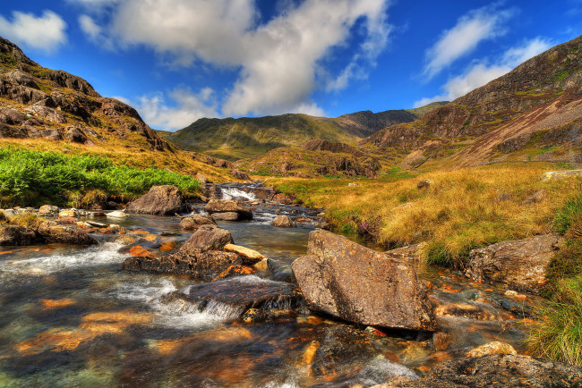 Обои картинки фото snoudoniya англия, природа, горы, ручей, парк, snoudoniya, англия