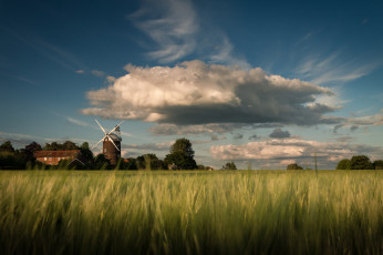 Картинка разное мельницы облака небо великобритания поле весна old buckenham посёлок