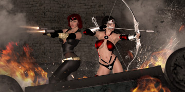 Картинка 3д+графика фантазия+ fantasy девушки взгляд фон оружие