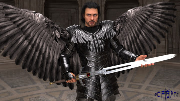 Картинка 3д+графика ангел+ angel меч фон взгляд мужчина ангел крылья