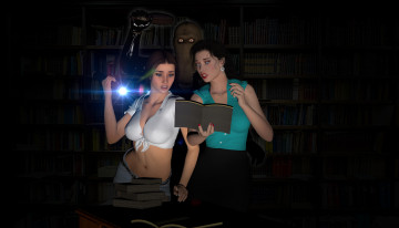 Картинка 3д+графика фантазия+ fantasy книги фонарик взгляд фон девушки