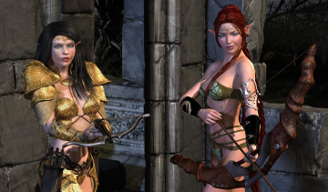 Картинка 3д+графика эльфы+ elves взгляд эльфийки фон оружие