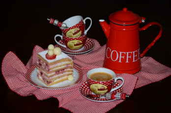 Картинка еда натюрморт пирожное кофейник чашки