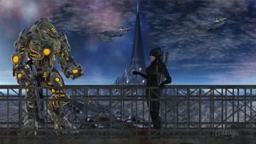 Картинка 3д+графика фантазия+ fantasy девушка оружие фон взгляд