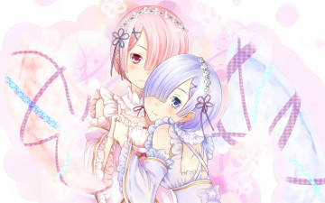 Картинка аниме re +zero+kara+hajimeru+isekai+seikatsu девушки взгляд фон