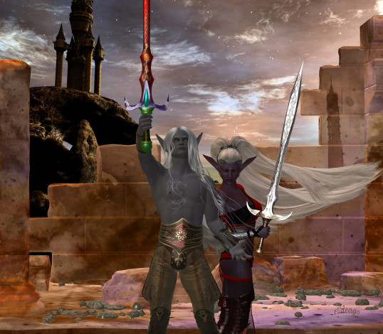 Обои картинки фото 3д графика, эльфы , elves, эльфийки, оружие, фон, взгляд