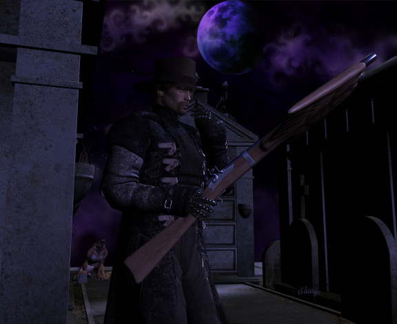 Обои картинки фото 3д графика, фантазия , fantasy, мужчина, оружие, фон, взгляд