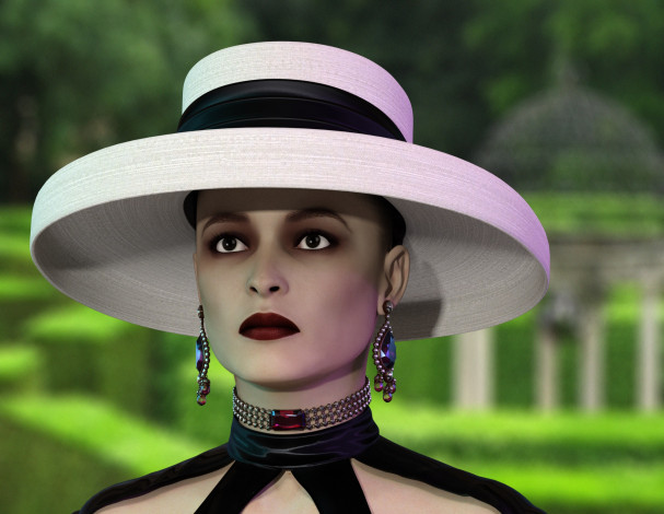 Обои картинки фото 3д графика, люди , people, фон, взгляд, девушка, шляпа