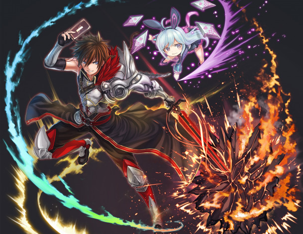 Обои картинки фото аниме, kaku-san-sei million arthur, меч, парень, магия, девочка