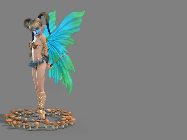 Обои картинки фото 3д графика, эльфы , elves, грибы, крылья, эльф, девушка, взгляд