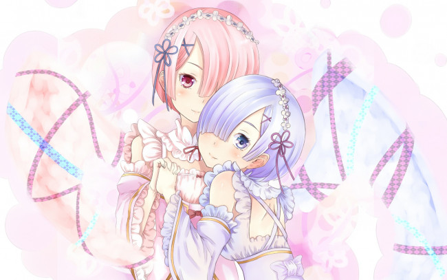 Обои картинки фото аниме, re,  zero kara hajimeru isekai seikatsu, девушки, взгляд, фон