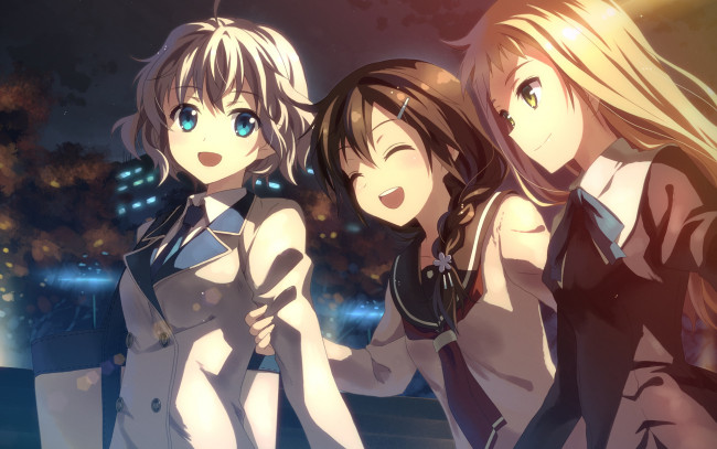 Обои картинки фото аниме, yuuki tatsuya , artbook, взгляд, девушки, фон