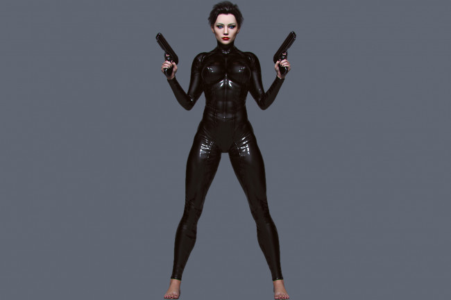 Обои картинки фото 3д графика, люди , people, взгляд, пистолет, фон, девушка, униформа