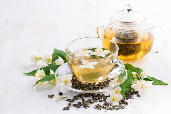 Обои картинки фото еда, напитки,  Чай, зеленый, чай, жасмин, чашка, чайник, напиток