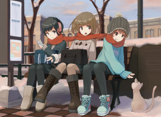 Картинка аниме город +улицы +здания девушки взгляд фон